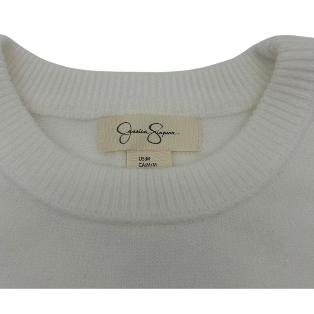 NWT Jessica Simpson Ivory Cropped Knit Sweater Pink Heart Patch Womens Size M - Picture 3 of 9